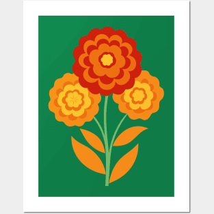 Orange Marigold Flowers Retro Posters and Art